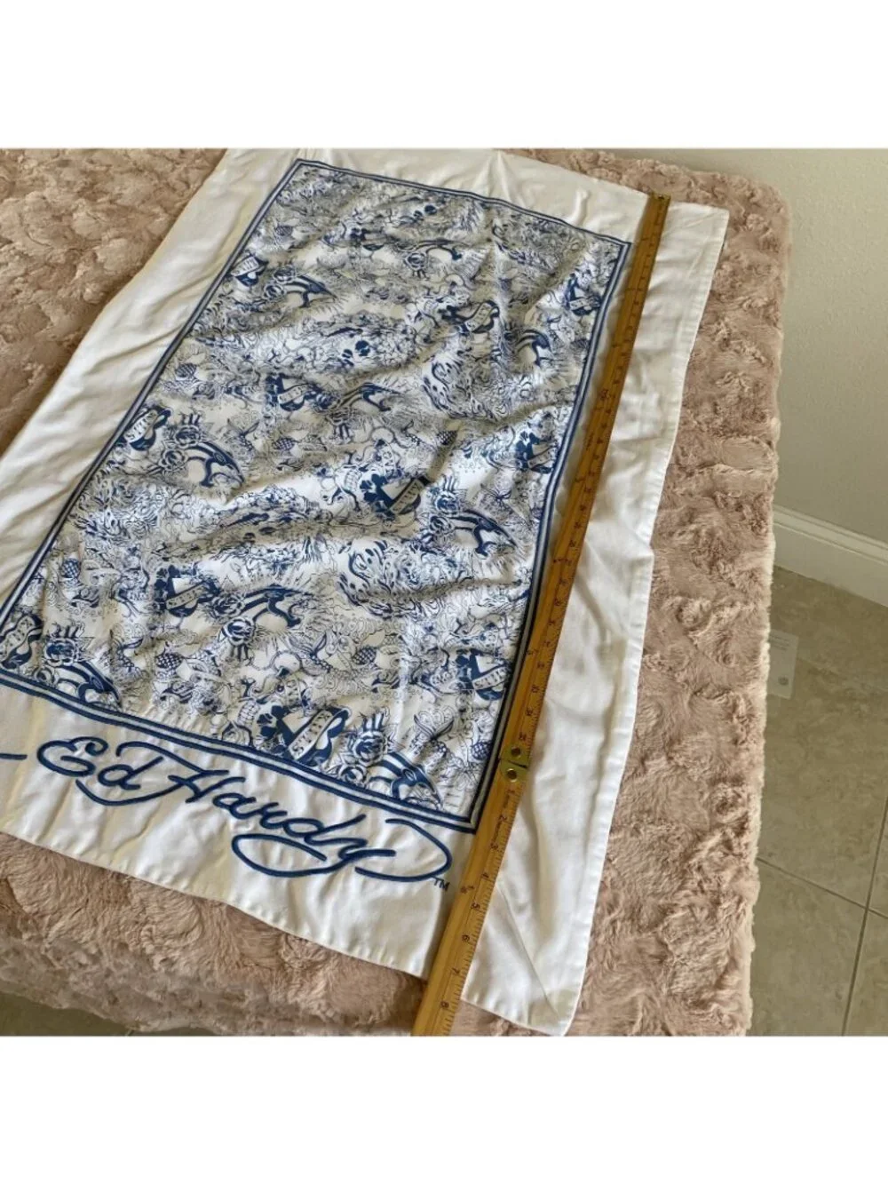 Ed Hardy King Size PILLOW SHAM Blue White Mermaid Skull Love Kills